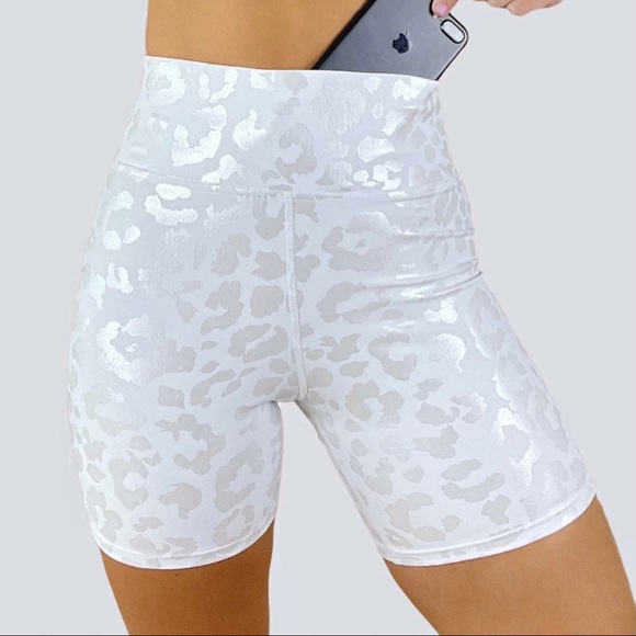 Alina Sol White Leopard Foil Bike Shorts - Picture 3 of 5